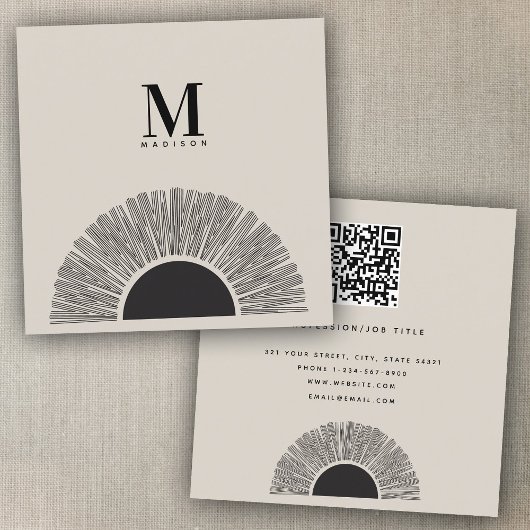 Moderne Zwart & Beige Zonsondergang Abstracte Kuns Vierkante Visitekaartje