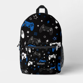 Moderne Zwart, Blauw en Wit Videospel Gamer  Bedrukte Rugzak