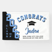 Moderne zwart blauw wit 2023 diploma feest spandoek (Horizontaal)