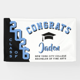 Moderne zwart blauw wit 2023 diploma feest spandoek