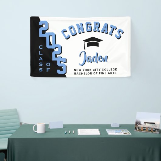 Moderne zwart blauw wit 2023 diploma feest spandoek (Beurs)