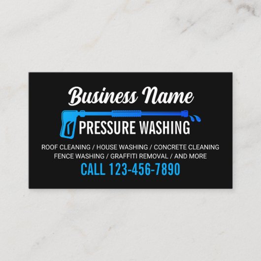 Moderne zwart-blauwe hogedrukreiniger visitekaartje (Voorkant)