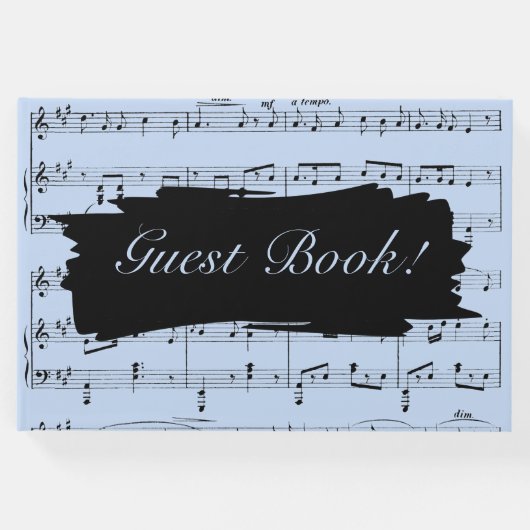 Moderne Zwart-Blauwe Muziek Bruiloft Uitnodiging Gastenboek (Voorkant)