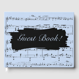 Moderne Zwart-Blauwe Muziek Bruiloft Uitnodiging Gastenboek