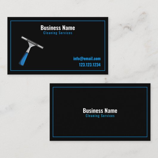 Moderne Zwart-Blauwe Squeegee Raamreiniging Visitekaartje (Voorkant / Achterkant)