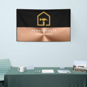 Moderne Zwart & Brons Bouw Bedrijfsgebouw Spandoek (Beurs)