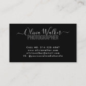 Moderne Zwart Chic Signature Script Fotograaf Visitekaartje (Achterkant)