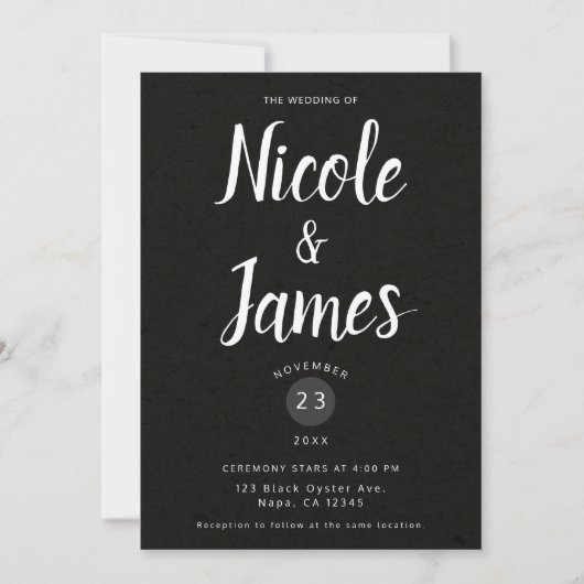 Moderne Zwart Chique Minimale Bruiloft Kaart (Voorkant)