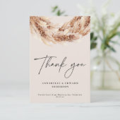 Moderne zwart chique pampas gras trouwfoto bedankkaart (Staand voorkant)