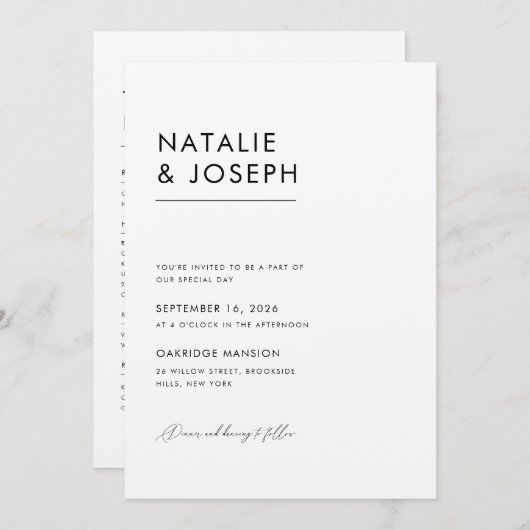 Moderne Zwart & Ecru QR Code Alles In Een Bruiloft Kaart (Voorkant / Achterkant)