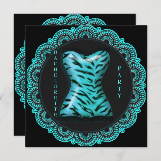 MODERNE ZWART- EN AQUA LACE BACHELORETTE PARTIJ IN KAART (Voorkant / Achterkant)