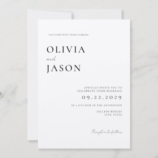 Moderne Zwart en Ecru Minimale Bruiloft Kaart (Voorkant)