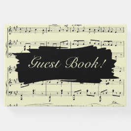 Moderne Zwart en Geel Muziek Bruiloft Uitnodiging Gastenboek