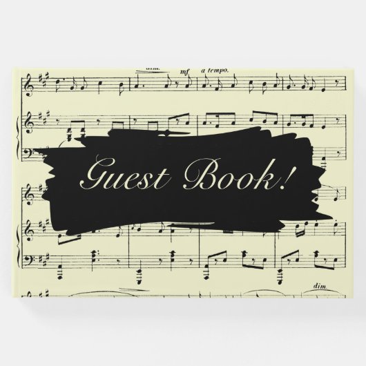 Moderne Zwart en Geel Muziek Bruiloft Uitnodiging Gastenboek (Voorkant)