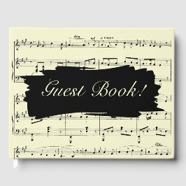 Moderne Zwart en Geel Muziek Bruiloft Uitnodiging Gastenboek