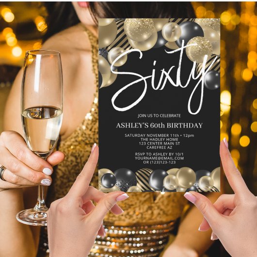 Moderne Zwart en Goud 60e Verjaardag Kaart