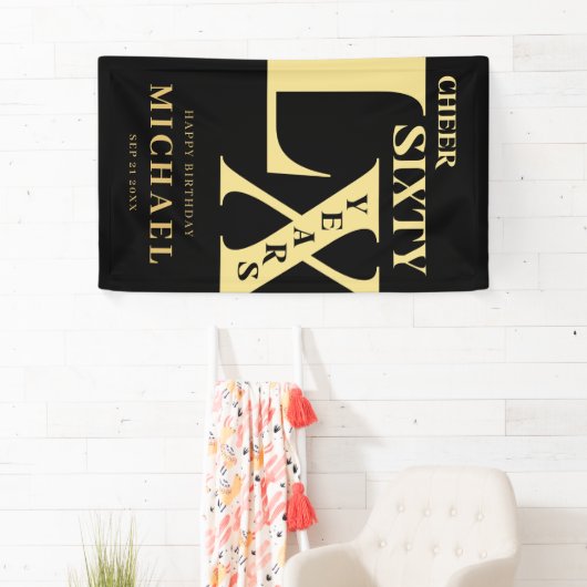 Moderne Zwart en Goud 60e Verjaardag Spandoek (Insitu)