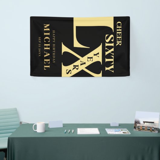 Moderne Zwart en Goud 60e Verjaardag Spandoek (Beurs)