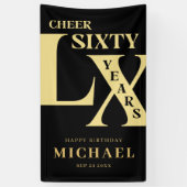 Moderne Zwart en Goud 60e Verjaardag Spandoek (Verticaal)