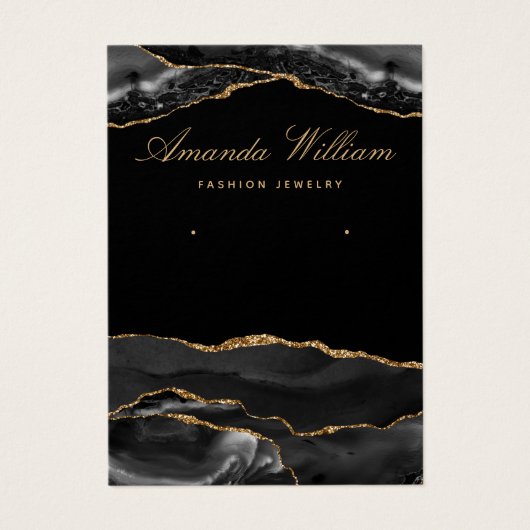 Moderne zwart en goud agaat oorbel display kaart (Voorkant)