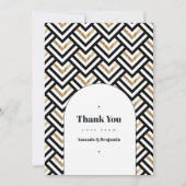 Moderne zwart en goud geometrische bruiloft foto bedankkaart (Voorkant)