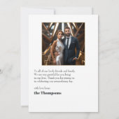 Moderne zwart en goud geometrische bruiloft foto bedankkaart (Achterkant)