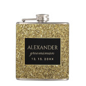 Moderne Zwart en Goud Groomsmen Heupfles (Voorkant)