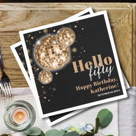 Moderne Zwart en Goud Vrouwen Gelukkige 50e Verjaa Servet