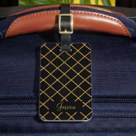 Moderne Zwart en Gouden Diamant Bagagelabel