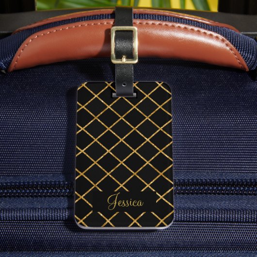 Moderne Zwart en Gouden Diamant Bagagelabel (Voorkant Insitu 2)