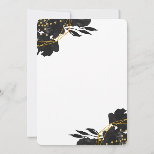 Moderne Zwart en Gouden Kalligrafie Bloemenbruilof Kaart (Achterkant)
