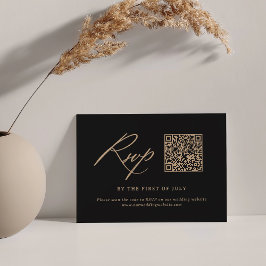 Moderne Zwart en Gouden Kalligrafie Huwelijk QR co RSVP Kaartje