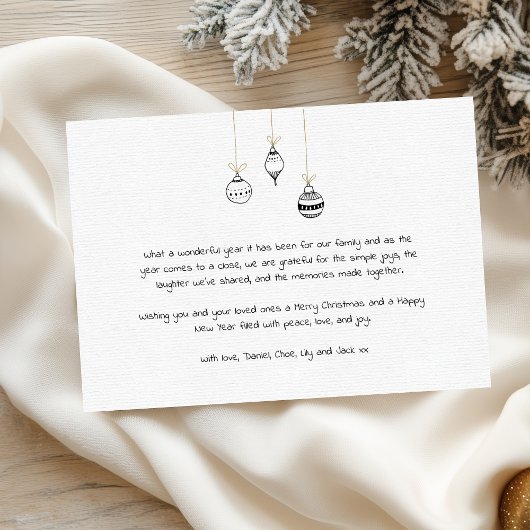 Moderne Zwart en Gouden met de Hand Getekende Fami Feestdagenkaart