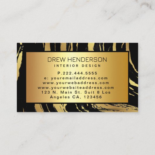 Moderne Zwart en Gouden Zebra Strepen Visitekaartje (Achterkant)