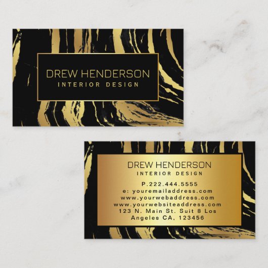Moderne Zwart en Gouden Zebra Strepen Visitekaartje (Voorkant / Achterkant)