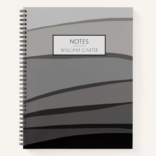 Moderne Zwart en Grijs Shades Custom Text Notitieboek (Voorkant)
