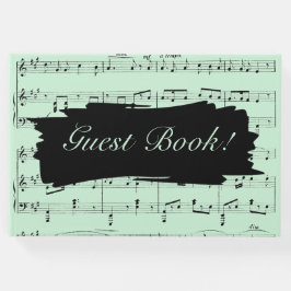 Moderne Zwart en Groene Muziek Bruiloft Uitnodigin Gastenboek