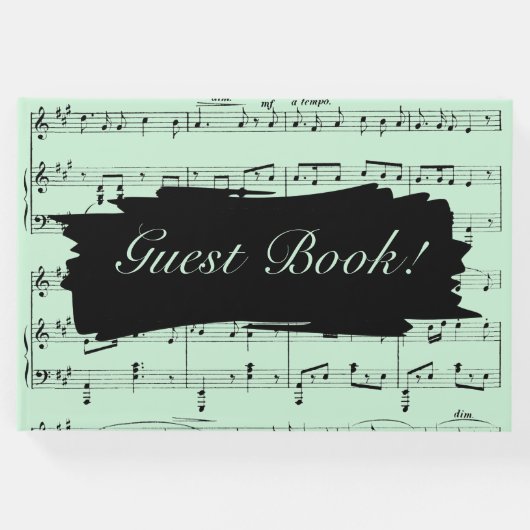 Moderne Zwart en Groene Muziek Bruiloft Uitnodigin Gastenboek (Voorkant)