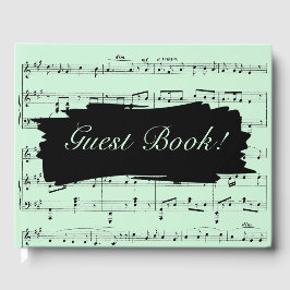 Moderne Zwart en Groene Muziek Bruiloft Uitnodigin Gastenboek