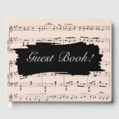 Moderne Zwart en Perzik Muziek Bruiloft uitnodigin Gastenboek (Voorkant)