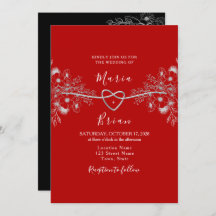 Moderne Zwart en Rood Huwelijksuitnodiging