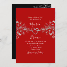 Moderne Zwart en Rood Huwelijksuitnodiging Kaart