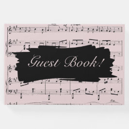 Moderne Zwart en Roze Muziek Bruiloft Uitnodiging Gastenboek
