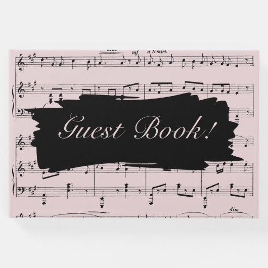 Moderne Zwart en Roze Muziek Bruiloft Uitnodiging Gastenboek (Voorkant)