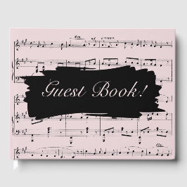 Moderne Zwart en Roze Muziek Bruiloft Uitnodiging Gastenboek