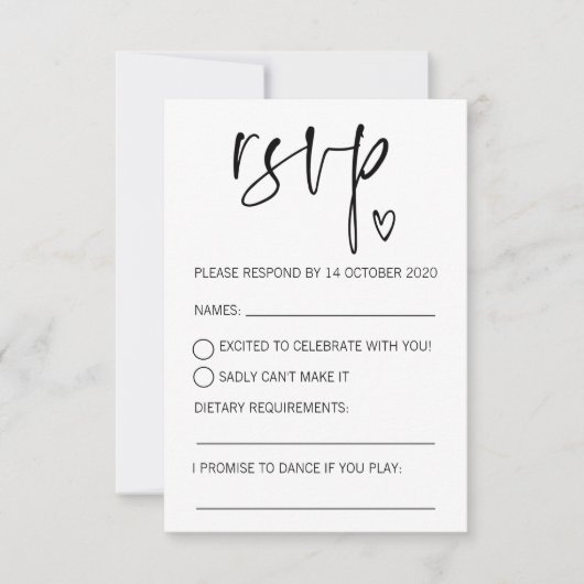 Moderne Zwart en Wit RSVP Gelieve te Beantwoorden  (Voorkant)