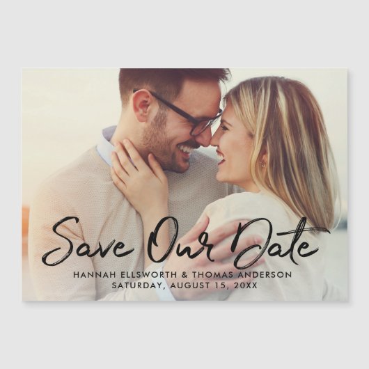 Moderne Zwart Geborsteld Script Foto Opslaan Onze  (Voorkant)