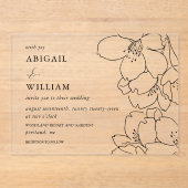 Moderne zwart geïllustreerde bloemenbruiloft acryl uitnodigingen (Voorkant)