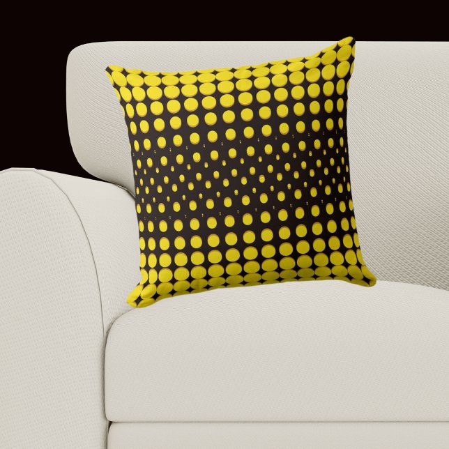 Moderne zwart-gele Halftone Stippen Kussen (Modern Black and Yellow Halftone Dots Throw Pillow)