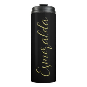 Moderne zwart gepersonaliseerde gouden typografie thermosbeker